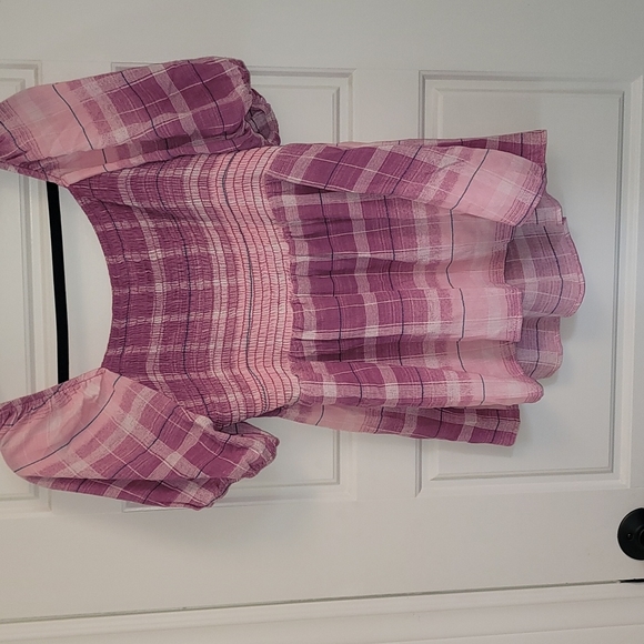 Anthropologie En Elly Ombre Plaid Babydoll Blouse Sweetheart Smocked Top L NWT - Picture 6 of 6